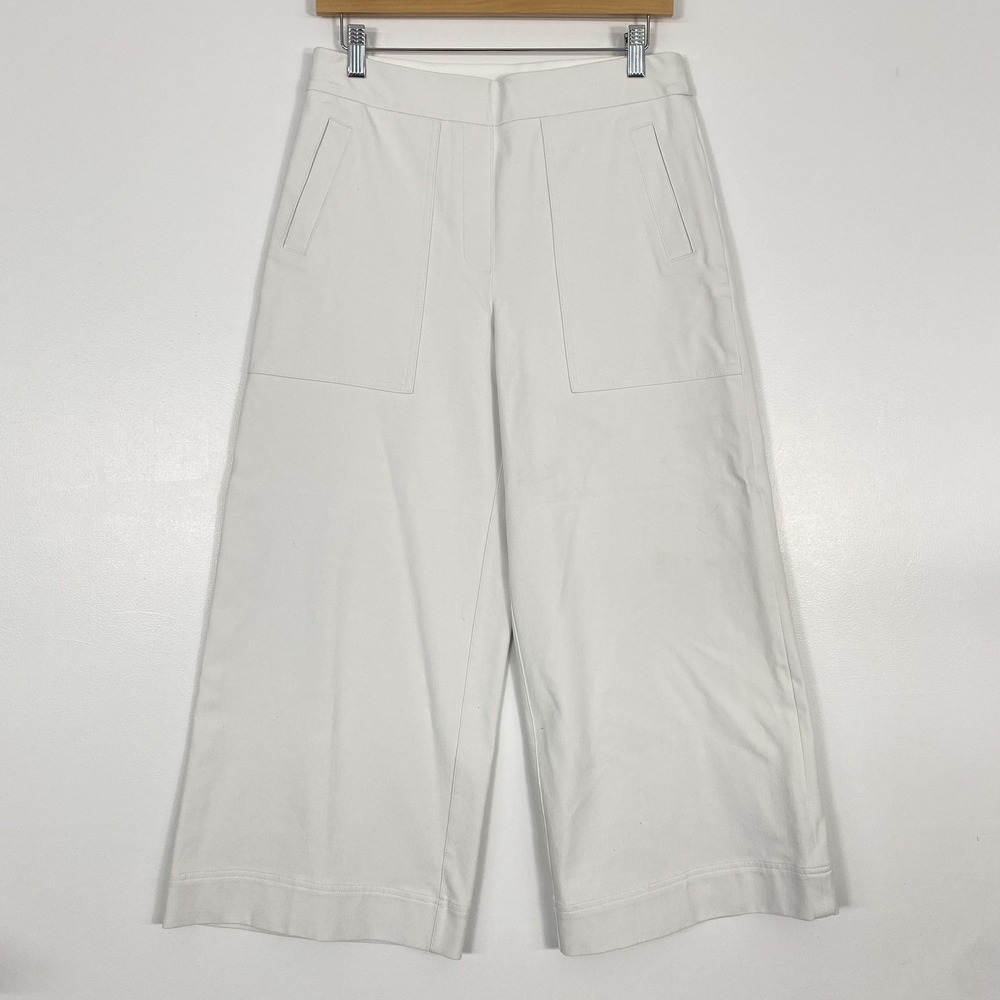 Spanx Pants Womens Medium White Stretch Twill Cropped Wide Leg Pull On Pants